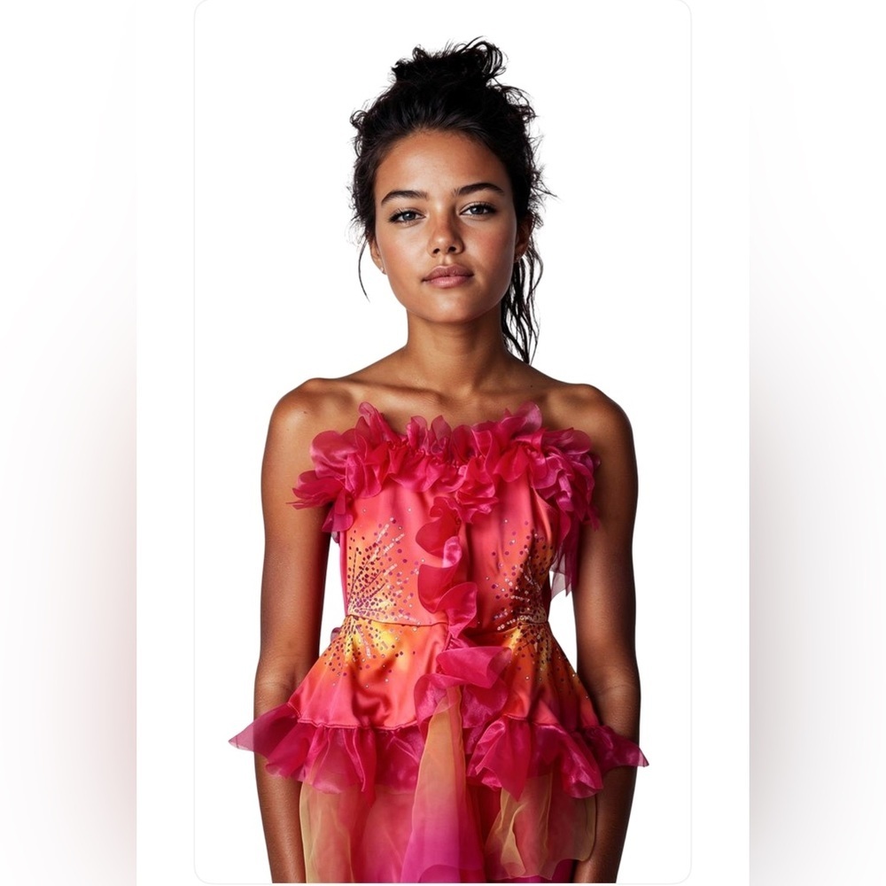 NEW Medium Wicked kids 
Vibrant Pink‎ and Orange Strapless Dress